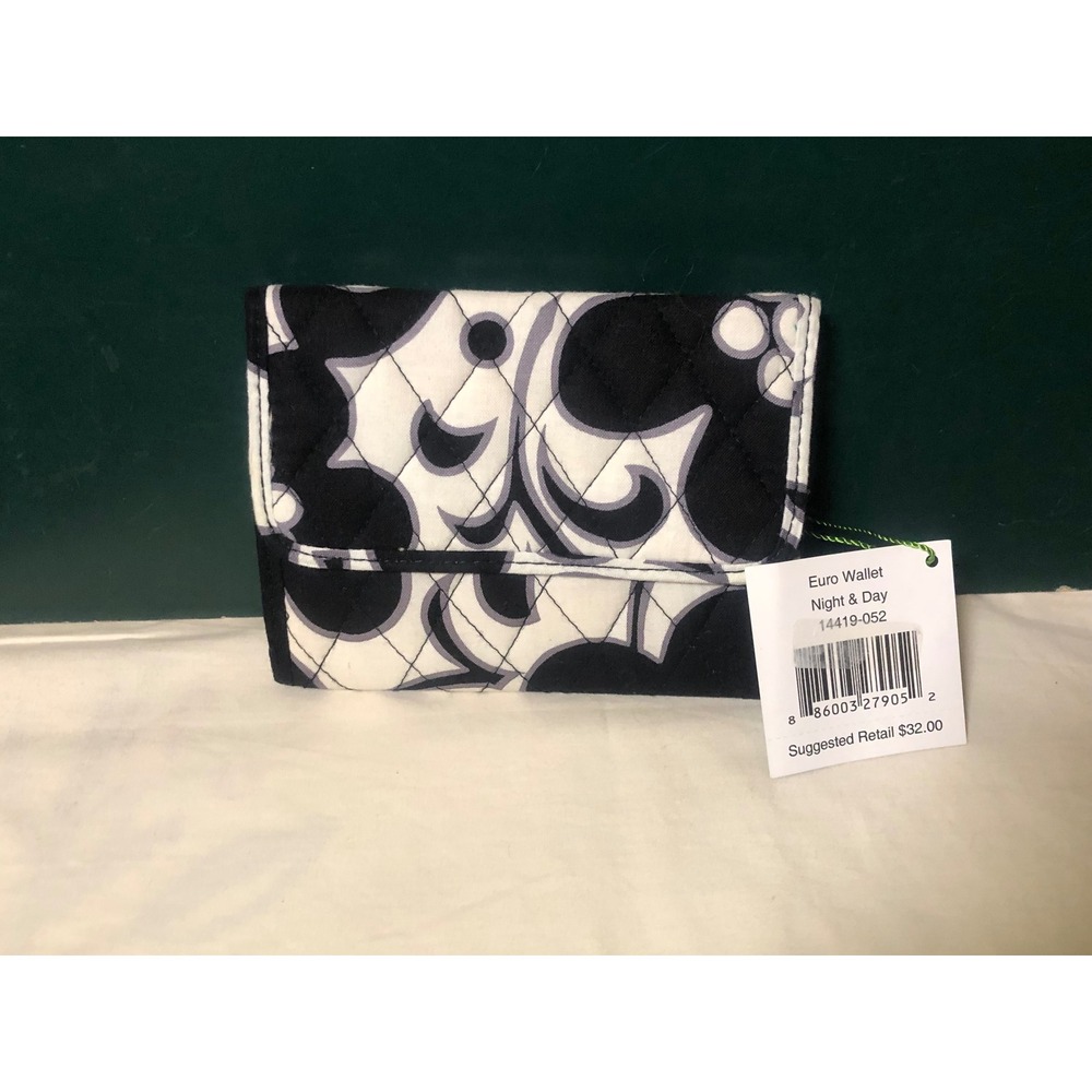 Vera Bradley Euro Wallet Night & Day Black White Quilted Trifold 14419-052 NWT